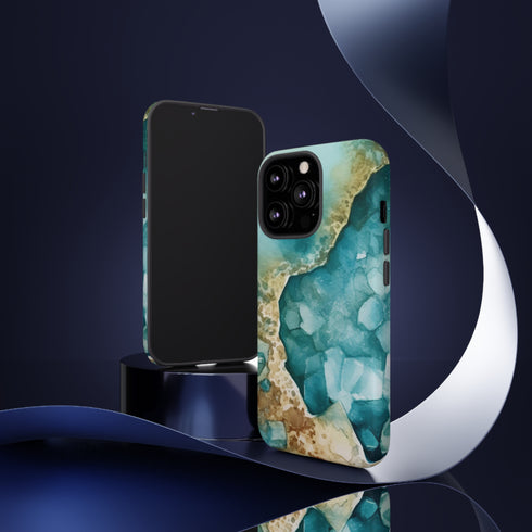 Aquamarine inspired Geode in Watercolor - Impact Resistant Phone Case